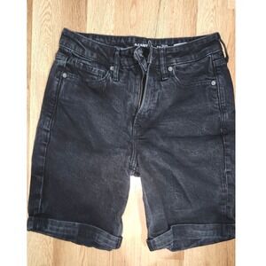 Old Navy Womens Black Denim Shorts Size 6 High Rise O G Straight Cuffed